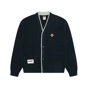 Aape旗舰店男装秋冬猿人军团刺绣拼色麻花针织开衫外套D345XXP