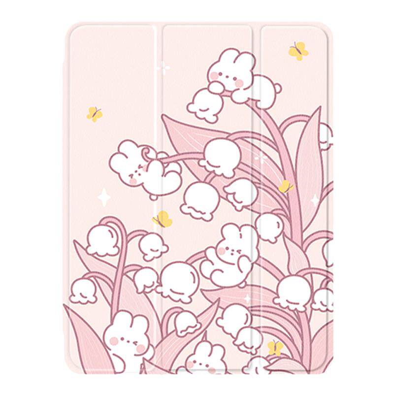 花丛小熊适用2021iPad保护套2022苹果air5平板电脑2020ipadpro带笔槽2019透明亚克力5防弯4硬壳mini6磁吸防摔