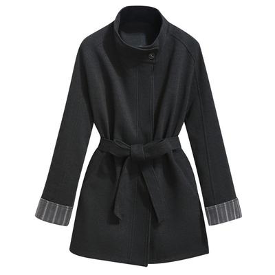 灰色立领毛呢风衣厚外套女呢大衣