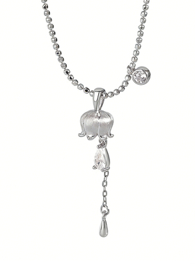 S925镶钻水滴铃兰项链复古精致