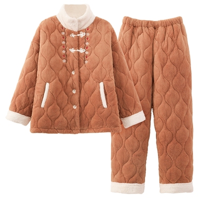 雅鹿夹棉睡衣加绒加厚保暖可外穿