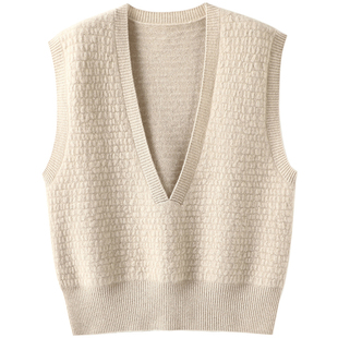 哇哇哇太好搭配了！加厚深V领羊绒背心女纯羊绒毛衣宽松坎肩马甲