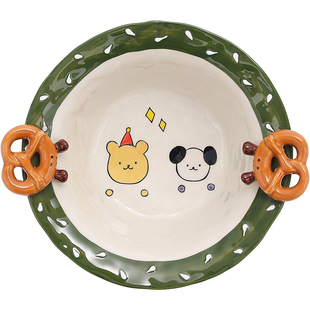 可爱纽扣小狗浮雕餐具陶瓷盘子家用菜盘漂亮饭碗高颜值汤碗甜品碗