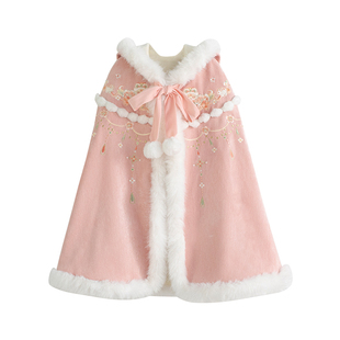 汉服女童冬款儿童高端古风仙气中长款大斗篷女宝加绒加厚披风外套