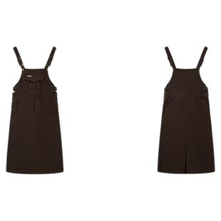 PIT纯色纯棉工装风背带吊带连衣裙女2025夏薄款减龄中长裙