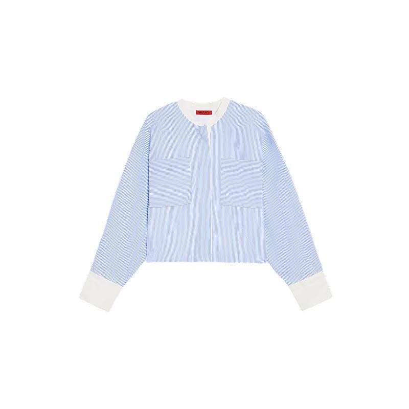 MAX&Co.女装浅色条纹府绸棉质短款长袖衬衫6111045302