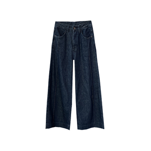 立裁神仙裤!~侧中线阔腿牛仔裤女2026春新深色宽松复古直筒裤子