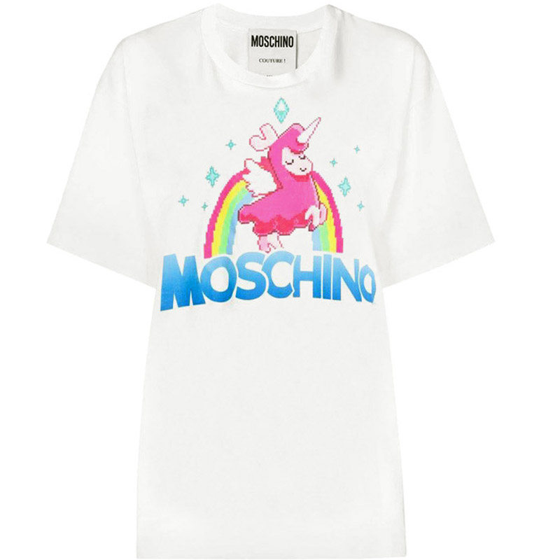 Moschino/莫斯奇诺男女同款彩虹独角兽卡通宽松短袖T恤3XA0774