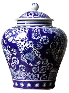 景德镇陶瓷器手绘青花瓷罐中式家装饰品客厅玄关欧式复古花瓶摆件