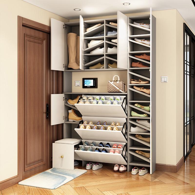 轻奢极简翻斗超薄鞋柜17cm窄换鞋坐凳一体靠墙玄关柜入户家用门口