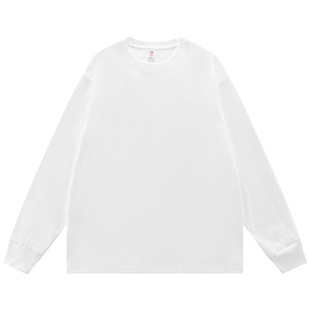 NASA联名美式纯棉重磅t恤男女长袖纯棉宽松原创纯色白色打底衫服