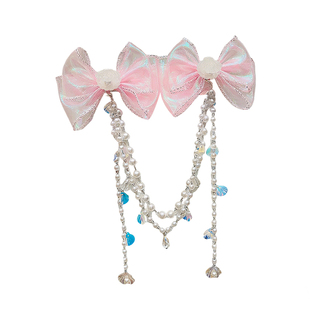 儿童美人鱼额链流苏发夹女童超仙发卡公主网纱蝴蝶结珍珠装饰发饰