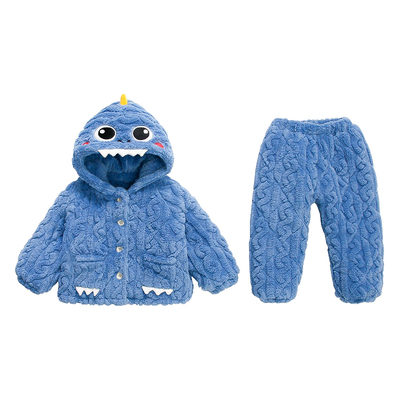 珊瑚绒冬季恐龙套装加厚三层夹棉