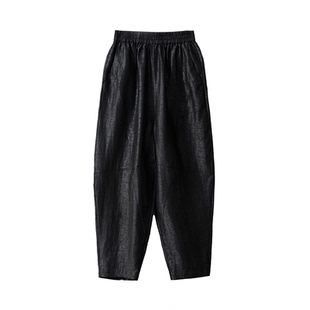 高定 香云纱龟裂纹老料100%桑蚕丝镰刀裤调性九分休闲真丝奶奶裤