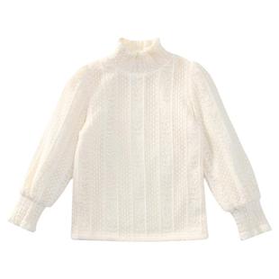 女童打底衫冬装2025新款小女孩洋气蕾丝花边双层加绒内搭女宝上衣