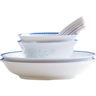 古镇陶瓷景德镇青花玲珑瓷餐具碗碟套装礼盒汤碗盘勺瓷碗四季蔷薇