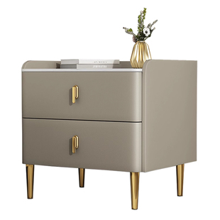 智能实木床头柜家用简约床头收纳柜现代轻奢高级感卧室岩板床边柜