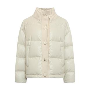 奶油风/MSLAN都市摩登90白鸭绒保暖气质拼接皮质羽绒服MGDW321