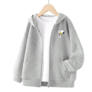 史努比男童外套春秋款2026新款大童灰色薄款卫衣开衫儿童春装上衣