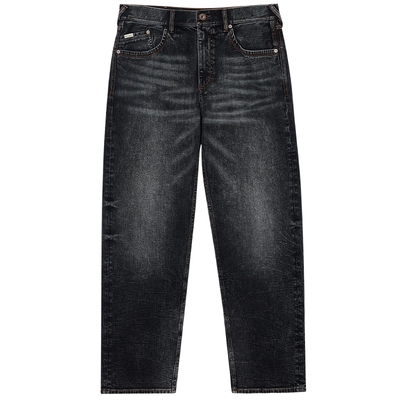 杰克琼斯男装秋季新款微弹水洗廓形深灰牛仔裤长裤子阔腿裤男款