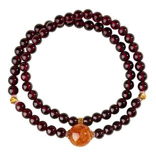 五台山天然石榴石水晶手串好气血红胶花转运珠s925银珠双圈手链女