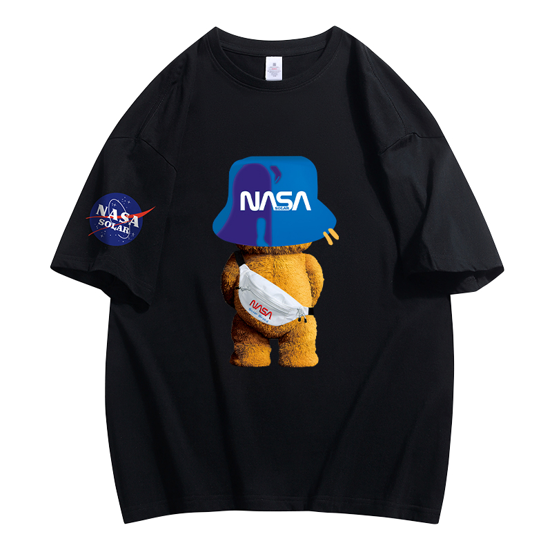 NASA SOLAR联名款2022夏季情侣纯棉圆领短袖T恤男女宽松上衣潮牌A