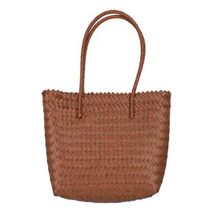 2026年新款藤编手提包女复古茶色手工编织包大容量菜篮子单肩包