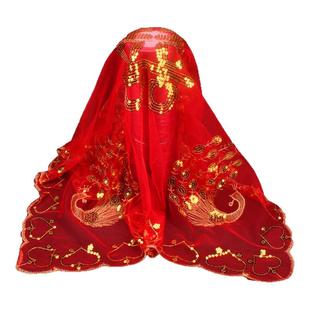 结婚新娘中式红盖头绸缎蕾丝红布盖头布婚礼刺绣中式旗袍古装头巾