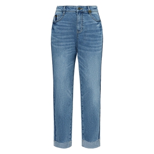 FF仿佛女装2025春装新款蓝色弹力修身九分裤时尚显瘦做旧牛仔裤