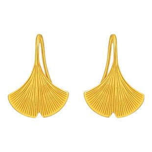 老庙黄金999足金三生有杏银杏叶耳饰耳环女款婚嫁送妈妈官方