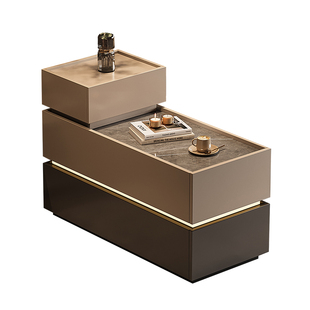 沙发边柜侧边柜客厅家用岩板实木茶几轻奢高级感边几置物架小桌子