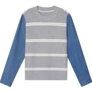 诗篇专选假两件式时尚减龄撞色拼接针织套头毛衫女2025春新款