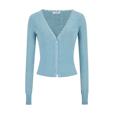 缕空针织开衫女外搭v领外套上衣