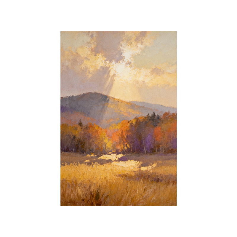 可班手绘油画秋日山景玄关装饰画