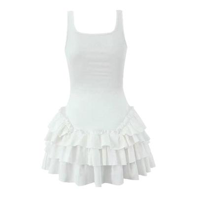芭蕾方领白色收腰蝴蝶结背心裙