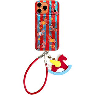 lizardhill 可爱红蓝条纹棕马适用苹果17promax手机壳女16pro新款iphone15斜挎可背带挂绳14挂件13马年本命年