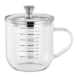 玻璃刻度牛奶杯家用耐高温带盖水杯可微波学生咖啡豆浆杯早餐杯子