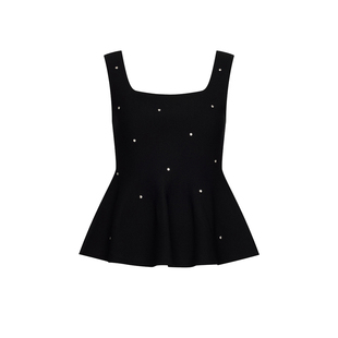 UR&DC2026春季新款魅力方领烫钻饰花边下摆背心针织衫女短款上衣