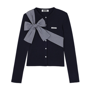 CRANK 25秋新款丝带蝴蝶结绑带针织开衫 5号店韩国设计师品牌代购