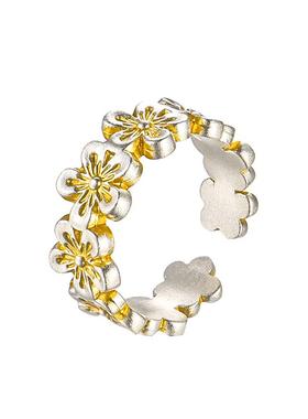 足银999描金繁花花朵戒指