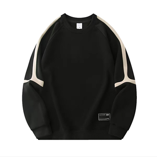 美式卫衣男款无帽圆领休闲上衣高街秋冬季加绒加厚保暖外穿宽松潮