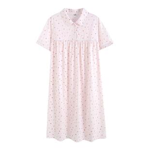 伊丝芬春夏新款纯棉针织面料印花小翻领女士短袖居家睡衣裙34025