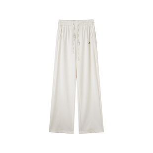 U/TI白色松弛运动感裤腿裤女百搭简约及地休闲裤尤缇2024秋季新款