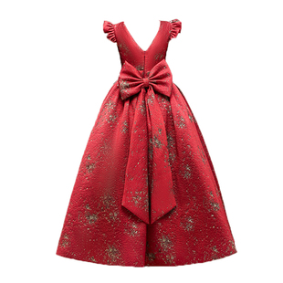 女童钢琴表演出礼服裙高贵红色儿童主持晚礼服小女孩公主裙演出服