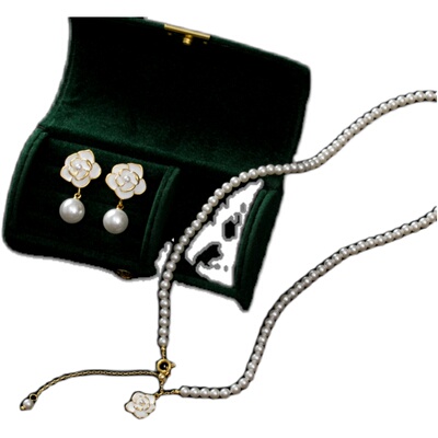 红口袋 法式复古小香风山茶花银针珍珠耳环ins高级气质花朵耳饰