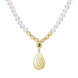 中国黄金央创天然珍珠项链女士和田玉吊坠正品新年礼物送妈妈款