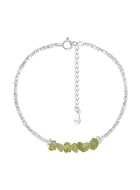 S925纯银橄榄绿晶石碎银子手链