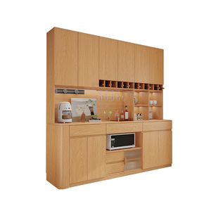 定制实木餐边柜靠墙一体储物柜厨房碗柜橡木高柜简约酒柜茶水柜子