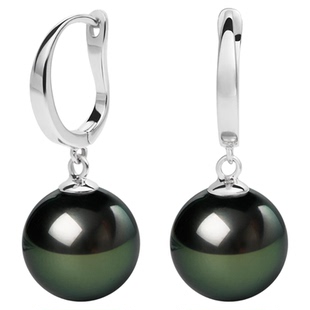 GiO珠宝 大溪地海水黑珍珠18K金耳钉女耳钩耳饰耳环耳坠孔雀绿