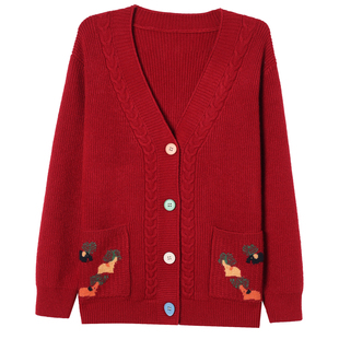 高端春秋新款短款羊绒针织开衫女宽松外搭洋气加厚妈妈毛衣外套